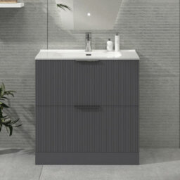 Royal Bathrooms Evora 800mm Graphite Grey Fluted Floor Standing Bathroom Vanity Unit 2 Drawer Cabinet With Ceramic Basin Sink - 1 Tap Hole