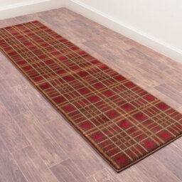 Brown Chequered Modern Tartan Easy To Clean Chequered Rug For Dining Room-60Cm X 110Cm - thumbnail 7