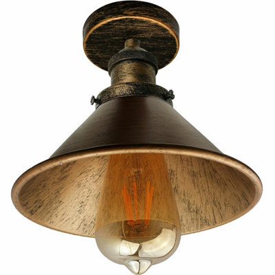 Semi Flush Mount Ceiling Light With E27 Base Industrial Vintage Brass Cone Shade Brushed Copper Finish For Kitchen Or Dining