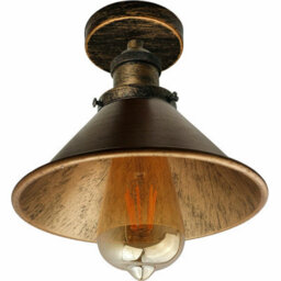 Semi Flush Mount Ceiling Light With E27 Base Industrial Vintage Brass Cone Shade Brushed Copper Finish For Kitchen Or Dining