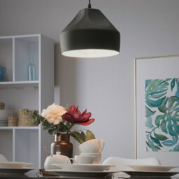 Wyld And Coco Irregular Round Matte Black Metal Pendant Light 1-Light, White Interior, Adjustable Cord - thumbnail 2