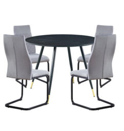 Hallowood Furniture Finley Small Round Dining Table In Black Finish With 4 High Back Light Grey Fabric Chairs - thumbnail 8