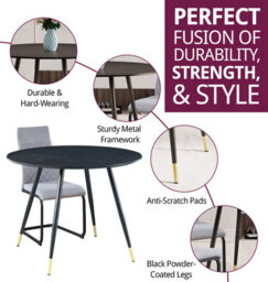 Hallowood Furniture Finley Small Round Dining Table In Black Finish With 4 High Back Light Grey Fabric Chairs - thumbnail 2