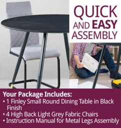 Hallowood Furniture Finley Small Round Dining Table In Black Finish With 4 High Back Light Grey Fabric Chairs - thumbnail 7