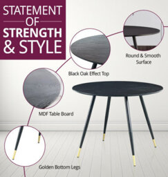 Hallowood Furniture Finley Small Round Dining Table In Black Finish With 4 High Back Light Grey Fabric Chairs - thumbnail 4