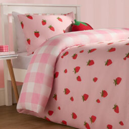 OHS Strawberry Duvet Cover Quilt Set Reversible Check Gingham Bedding, Pink - Double - thumbnail 3