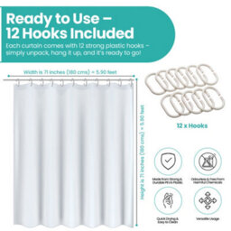 Neel Blue Shower Curtain With Hooks, Water-Resistant Vinyl Fabric, 180Cm X 180Cm Clear - thumbnail 2