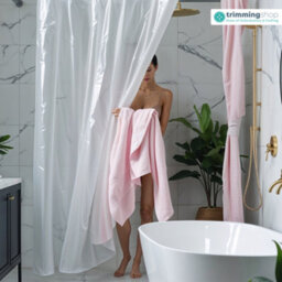Neel Blue Shower Curtain With Hooks, Water-Resistant Vinyl Fabric, 180Cm X 180Cm Clear - thumbnail 7