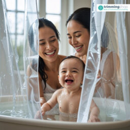 Neel Blue Shower Curtain With Hooks, Water-Resistant Vinyl Fabric, 180Cm X 180Cm Clear - thumbnail 6