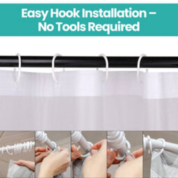 Neel Blue Shower Curtain With Hooks, Water-Resistant Vinyl Fabric, 180Cm X 180Cm Clear - thumbnail 5