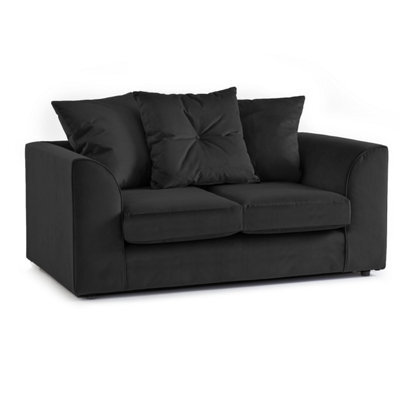 Furnishings For Less UK Fernando Soft Plush Velvet Fabric 2 Seater Sofa Black - Scatter Back