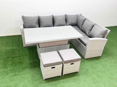 Fimous 8 Seat Rattan Garden Furniture Corner Sofa Set Outdoor Adjustable Lifting Dining Or Coffee Table Set With Armchair - image 1