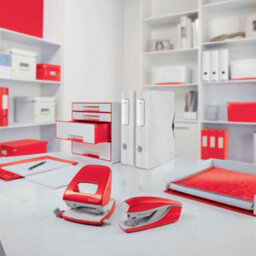 Leitz Wow White Red Plastic Home Office Desktop Storage Organiser Rectangular Stackable A4 Paper Document Magazine Letter Tray - thumbnail 6