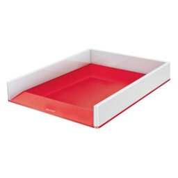 Leitz Wow White Red Plastic Home Office Desktop Storage Organiser Rectangular Stackable A4 Paper Document Magazine Letter Tray - thumbnail 1