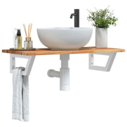 Berkfield Basin Shelf Wall Mounted Steel And Solid Wood Acacia - thumbnail 1