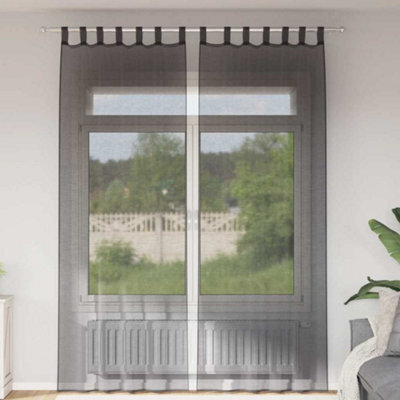 Walplus Voile Curtains With Tab Top 2 Pcs Black - image 1