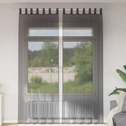 Walplus Voile Curtains With Tab Top 2 Pcs Black - thumbnail 1