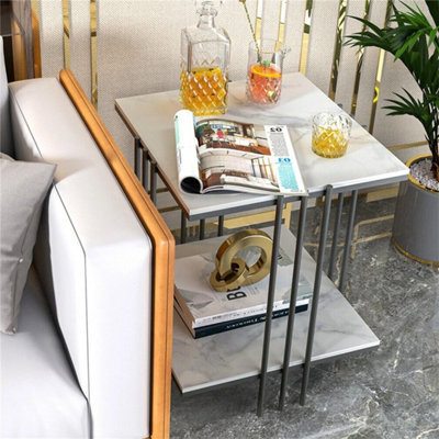 White Marble Side End Table Sofa Coffee Tea Table Bedside Nightstand - image 1