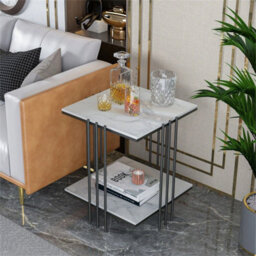 White Marble Side End Table Sofa Coffee Tea Table Bedside Nightstand - thumbnail 4