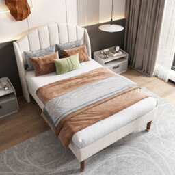 Velvet Upholstered Bed With Headboard - thumbnail 4