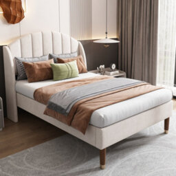Velvet Upholstered Bed With Headboard - thumbnail 3