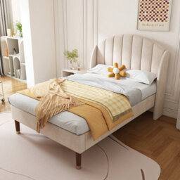 Velvet Upholstered Bed With Headboard - thumbnail 2