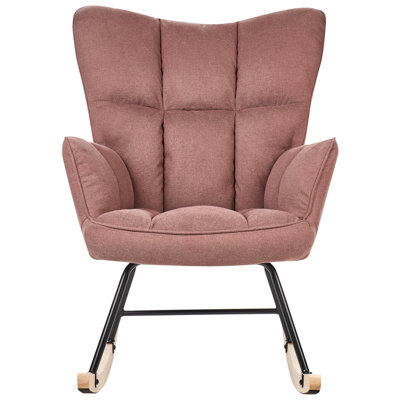Wyld And Coco Noblenest Pink Rocking Armchair Biscuit-Tufted Fabric Upholstery Wooden Skates (W71 X D83 X H104Cm) - image 1