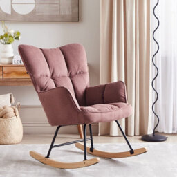 Wyld And Coco Noblenest Pink Rocking Armchair Biscuit-Tufted Fabric Upholstery Wooden Skates (W71 X D83 X H104Cm) - thumbnail 2