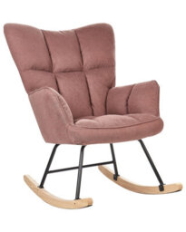 Wyld And Coco Noblenest Pink Rocking Armchair Biscuit-Tufted Fabric Upholstery Wooden Skates (W71 X D83 X H104Cm) - thumbnail 3