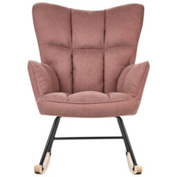 Wyld And Coco Noblenest Pink Rocking Armchair Biscuit-Tufted Fabric Upholstery Wooden Skates (W71 X D83 X H104Cm) - thumbnail 1