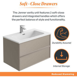 Plum&clay Jenner Light Grey Wall Hung Vanity Unit & Basin Set (W)800mm (H)500mm - thumbnail 3