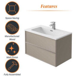 Plum&clay Jenner Light Grey Wall Hung Vanity Unit & Basin Set (W)800mm (H)500mm - thumbnail 5