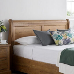 French Style Bordeaux Oak Wooden Sleigh Bed - Double 4Ft6 Bed Frame Only - thumbnail 2