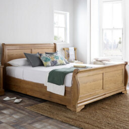 French Style Bordeaux Oak Wooden Sleigh Bed - Double 4Ft6 Bed Frame Only - thumbnail 1