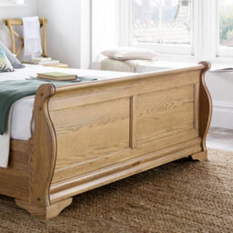 French Style Bordeaux Oak Wooden Sleigh Bed - Double 4Ft6 Bed Frame Only - thumbnail 3