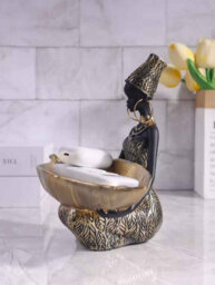 African Girl Holding Plate Sculpture Home Office Decor Ornament - thumbnail 4