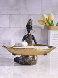 African Girl Holding Plate Sculpture Home Office Decor Ornament - thumbnail 5