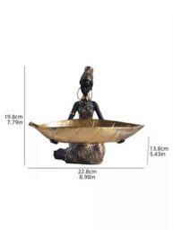 African Girl Holding Plate Sculpture Home Office Decor Ornament - thumbnail 6