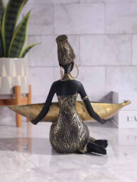 African Girl Holding Plate Sculpture Home Office Decor Ornament - thumbnail 2
