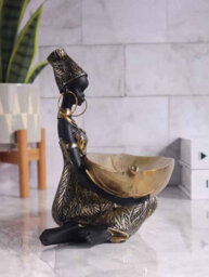 African Girl Holding Plate Sculpture Home Office Decor Ornament - thumbnail 3