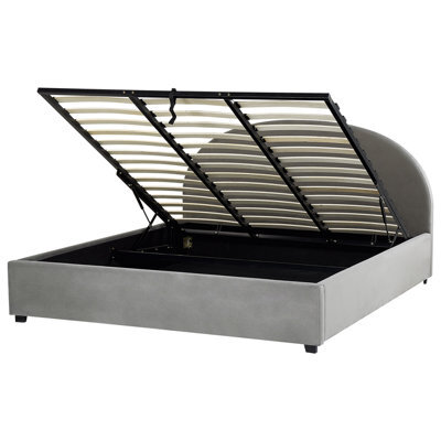 Beliani Ottoman Bed Velvet Vaucluse 180 X 200 Cm (Eu Super King) Light Grey - image 1