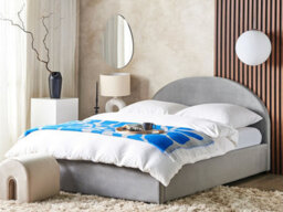 Beliani Ottoman Bed Velvet Vaucluse 180 X 200 Cm (Eu Super King) Light Grey - thumbnail 2