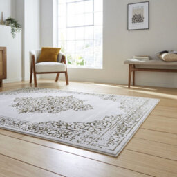 Gold Silver Traditional Abstract Bordered Easy To Clean Rug For Living Room Bedroom & Dining Room-120Cm X 170Cm - thumbnail 2