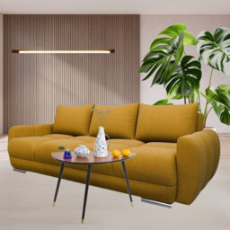 Logo 3 Velour Fabric Sofa Bed Easy To Clean Upholstery Pull Out Bed Storage Bonell Springs Mustard - thumbnail 2