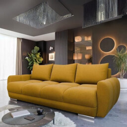 Logo 3 Velour Fabric Sofa Bed Easy To Clean Upholstery Pull Out Bed Storage Bonell Springs Mustard - thumbnail 1