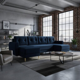 Palermo U Corner Sofa Bed With Storage Blue Upholstery Spacious Design Sprung Cushioning