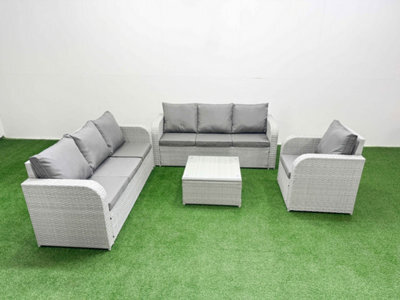 Fimous 7 Seater Poly Rattan Outdoor Garden Furniture Square Coffee Table Sofa Set 3 Seater Sofalight Grey - image 1