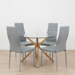 Kosy Koala Round Glass Dining Table Set With 4 Grey Faux Leather Chairs Dining Room Furniture - thumbnail 1