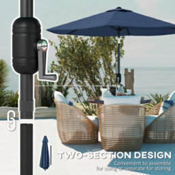 Outsunny 2.6M Garden Parasol Umbrella With Aluminium Pole, Tilt, Navy Blue - thumbnail 7