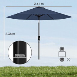 Outsunny 2.6M Garden Parasol Umbrella With Aluminium Pole, Tilt, Navy Blue - thumbnail 3